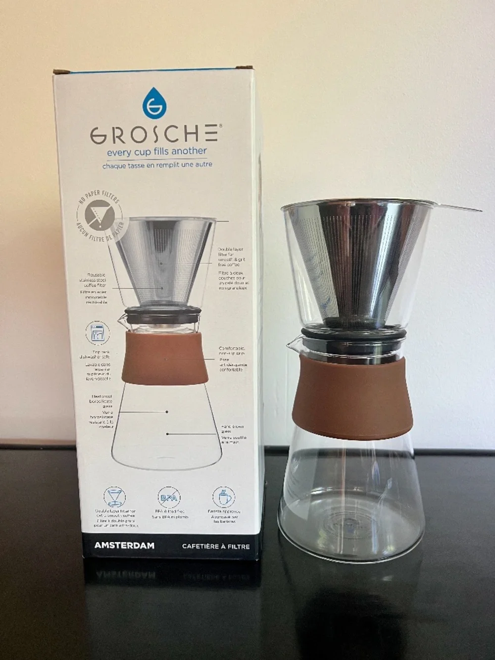 GROSCHE Amsterdam Craft Pour Over Coffee Maker 28.7 fl. oz.